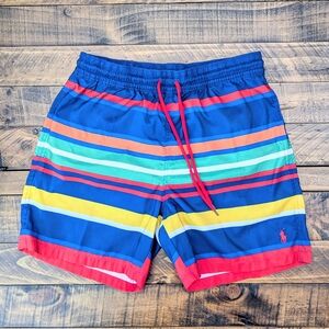 Polo Ralph Lauren Men's Swim Shorts Striped Red Navy Blue Medium